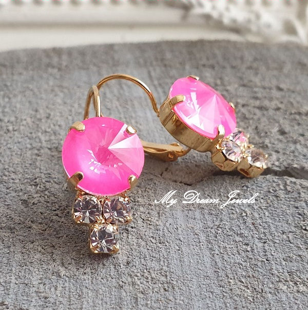 Oorbellen Electric Pink & Helder Crystal met Swarovski Crystal