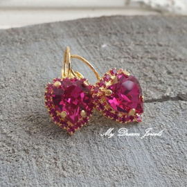 Luxe Oorbellen met Swarovski Hart Fuchsia