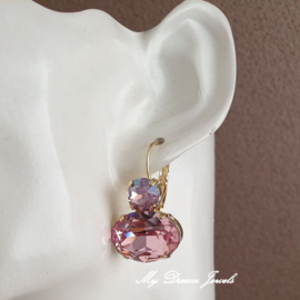 Oorbellen Elisa met Swarovski  "Light Rose Moon & Light Rose"