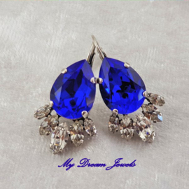 Luxe Oorbellen met Swarovski Majestic Blue/Crystal