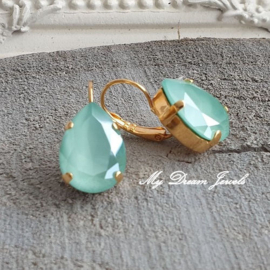 Oorbellen Sofia met Swarovski Druppel 18x13mm" Crystal Mint Green"