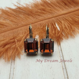 Oorbellen met Vintage Swarovski Octagon Smoked Topaz