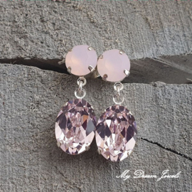 Oorstekers " Rose Water Opal Matt & Rosaline" met Swarovski Crystal