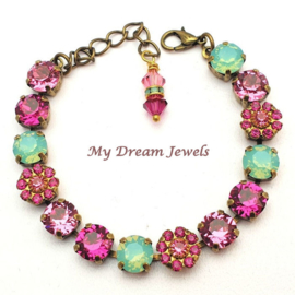 Armband Vintage Flower Fuchsia met Swarovski Crystal