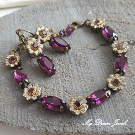 Oorbellen Swarovski Crystal Flower/Navette Amethyst
