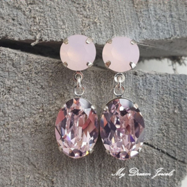 Oorstekers " Rose Water Opal Matt & Rosaline" met Swarovski Crystal