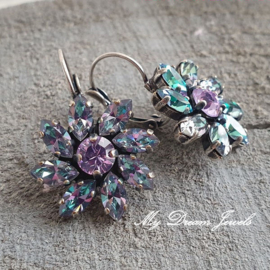 Oorbellen Daisy Flower met Swarovski Crystal Vitrail Blue/Violet