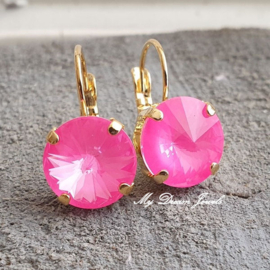 Oorbellen/Stekers Rivoli met  Swarovski " Crystal Electric Pink"