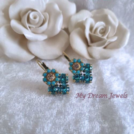 Oorbellen met Swarovski Vintage Flower Turquoise & Light Turquoise