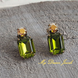 Oorstekers Lucy " Fall Iridescent Olivine" met Swarovski Crystal