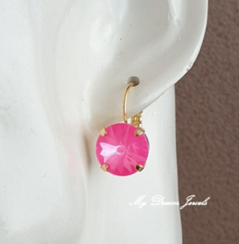 Oorbellen/Stekers Rivoli met  Swarovski " Crystal Electric Pink"