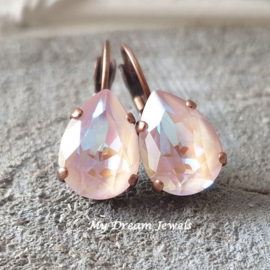 Oorbellen Belle met Swarovski Druppel "Crystal Dusty Pink"