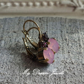 Oorbellen Fem met Swarovski Crystal "Amethyst & White Opal Antique Pink "