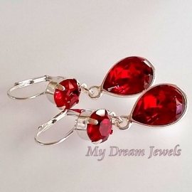 Oorhangers met Swarovski  Siam Red