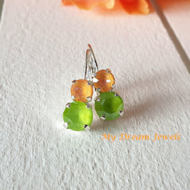 Oorbellen Lara met Swarovski  Peach Delite & Lime