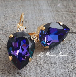 Oorbellen Druppel met Swarovski Helder Crystal & Crystal Heliotrope
