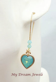 Lange Oorbellen Hart met Swarovski Pacific Opal