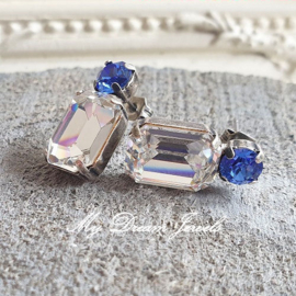 Oorstekers Lucy  met Swarovski  " Sapphire & Helder Crystal "