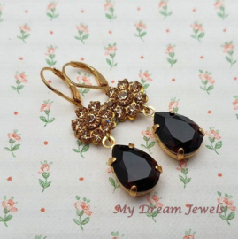 Oorhangers Vintage Swarovski Flower Brown