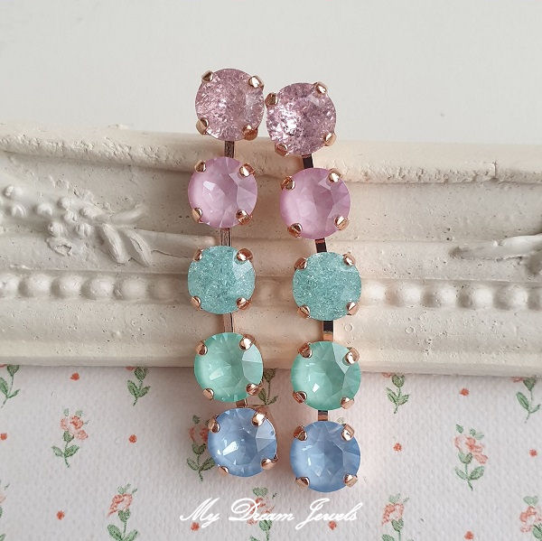 Oorstekers " Pastel Crushed Ice " met o.a. Swarovski Crystal