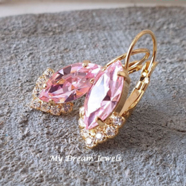 Oorbellen Luxe Navette met Swarovski Light Rose/ Crystal