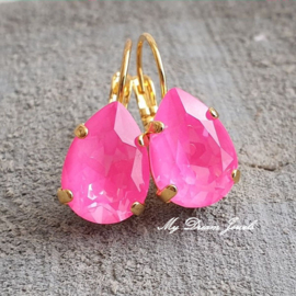 Oorbellen Belle met Swarovski Druppel "Crystal Electric Pink "
