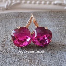 Oorbellen Square met Swarovski " Fuchsia "