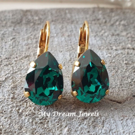 Oorbellen Belle met Swarovski Druppel" Emerald"