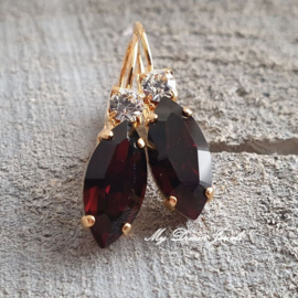 Oorbellen Navette met Swarovski "Crystal & Mocca"