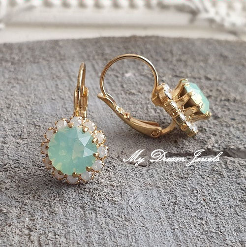 Oorbellen met Swarovski Crystal White Opal & Chrysolite Opal