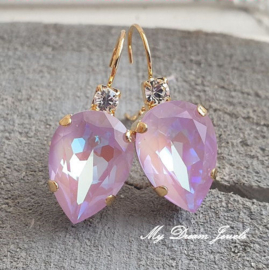 Oorbellen Druppel met Swarovski Helder Crystal & Lavender Delite