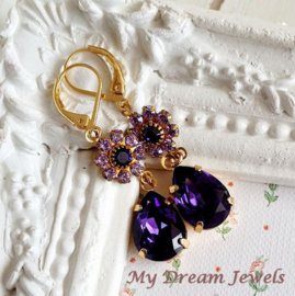 Oorhangers Vintage Swarovski  Flower Violet /Dark Purple