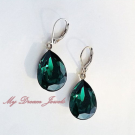 Oorhangers Swarovski Druppel Emerald 18x13mm