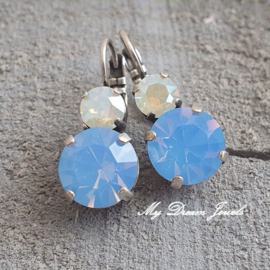 Oorbellen met Swarovski White Opal Shine & Vintage Blue Opal