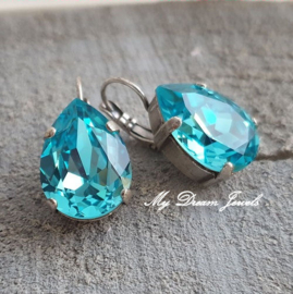 Oorbellen Sofia met Swarovski Druppel 18x13mm"Light Turquoise"
