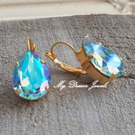 Oorbellen Sofia met Swarovski Druppel  " Aquamarine Glacier Blue"