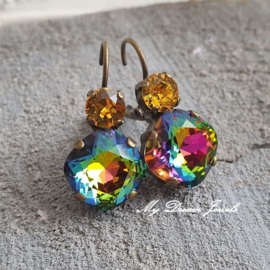 Oorbellen Square met Swarovski Sunflower & Vitrail Medium