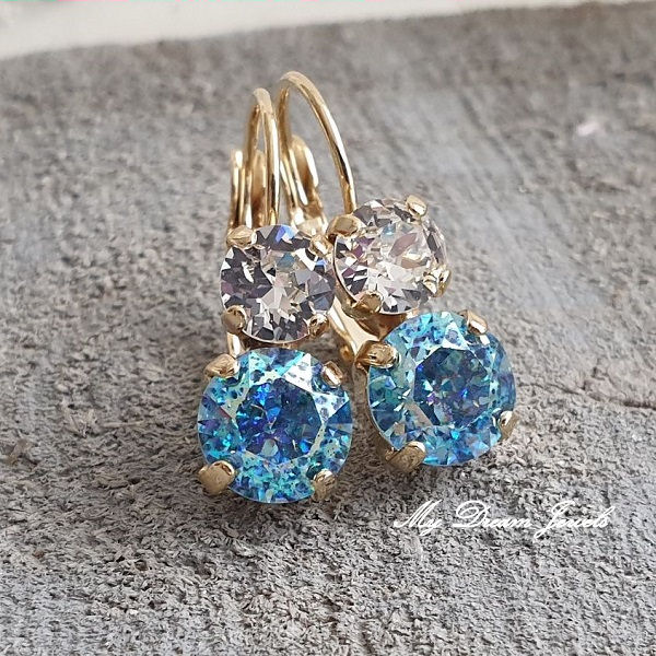Oorbellen Lara met Swarovski " Twinkle Aqua "