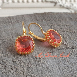 Oorbellen Crown Square met Swarovski Crystal Padparadscha unfoiled