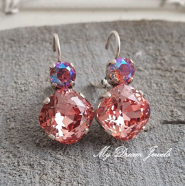 Oorbellen Square met Swarovski Rose Peach