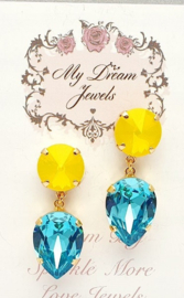 Oorstekers Crystal Yellow  Turquoise