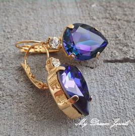 Oorbellen Druppel met Swarovski Helder Crystal & Crystal Heliotrope