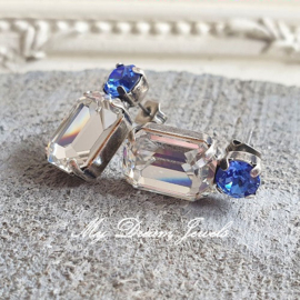 Oorstekers Lucy  met Swarovski  " Sapphire & Helder Crystal "