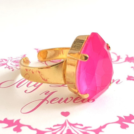 Verstelbare ring met een Crystal druppel Neon Pink