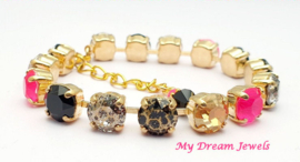Armband Alison "Neon Pink Black Gold Patina " met o.a. Swarovski Crystal