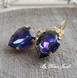Oorbellen Druppel met Swarovski Helder Crystal & Crystal Heliotrope