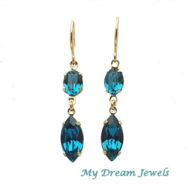 Oorhangers Blue Teal met Swarovski Crystal