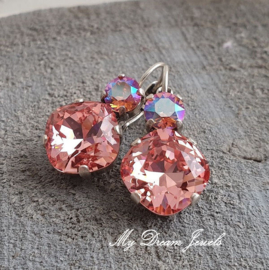 Oorbellen Square met Swarovski Rose Peach