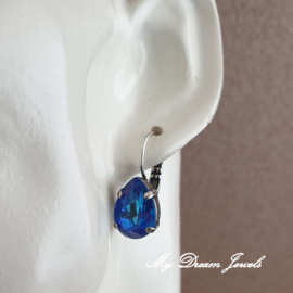 Oorbellen Belle met Swarovski Druppel 14x10mm"Crystal Royal Blue Delite "