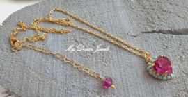 Ketting met Swarovski Hart Fuchsia & Turquiose